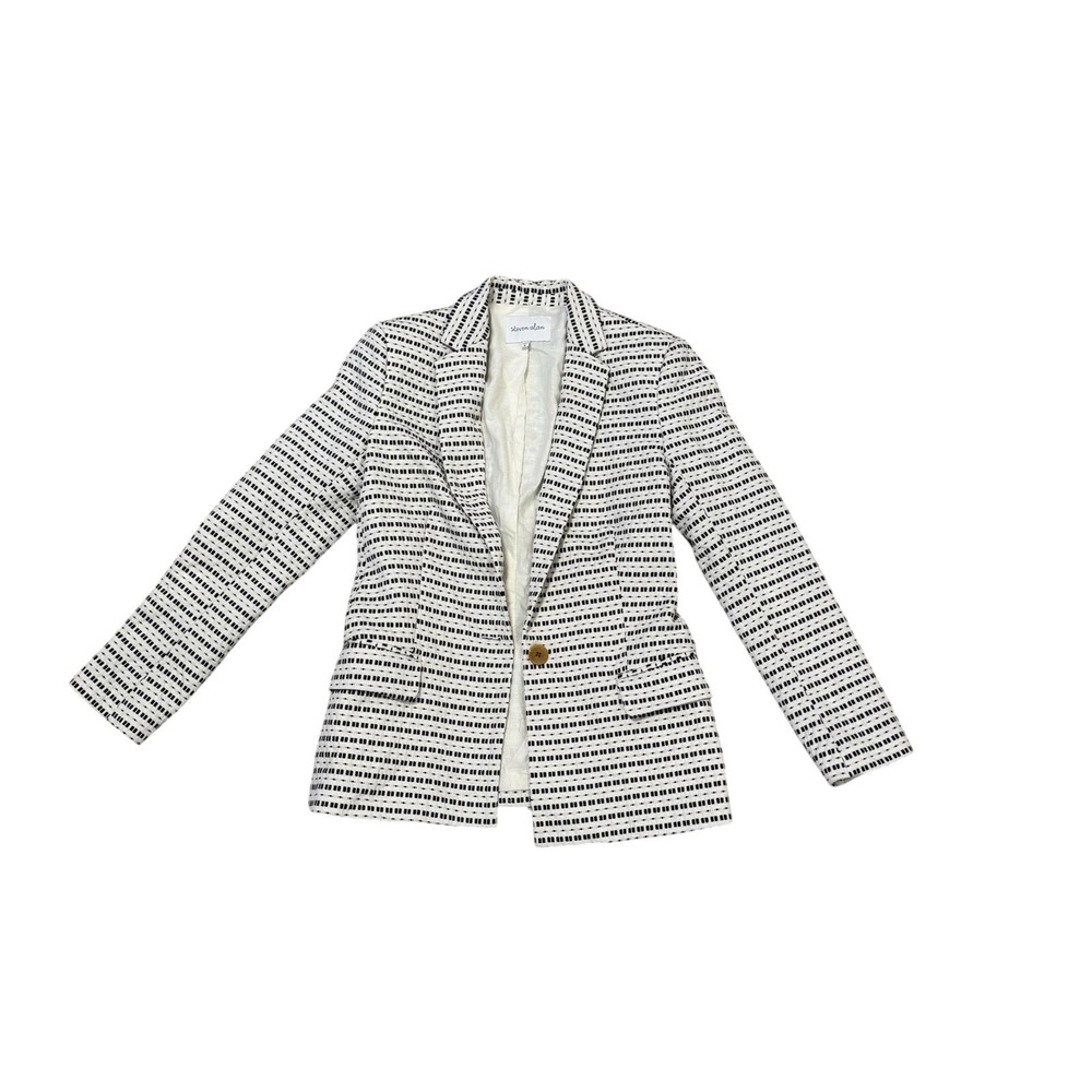 Steven Alan Woven Tweed Blazer Black And Off White Jaquard Single Button Size 4